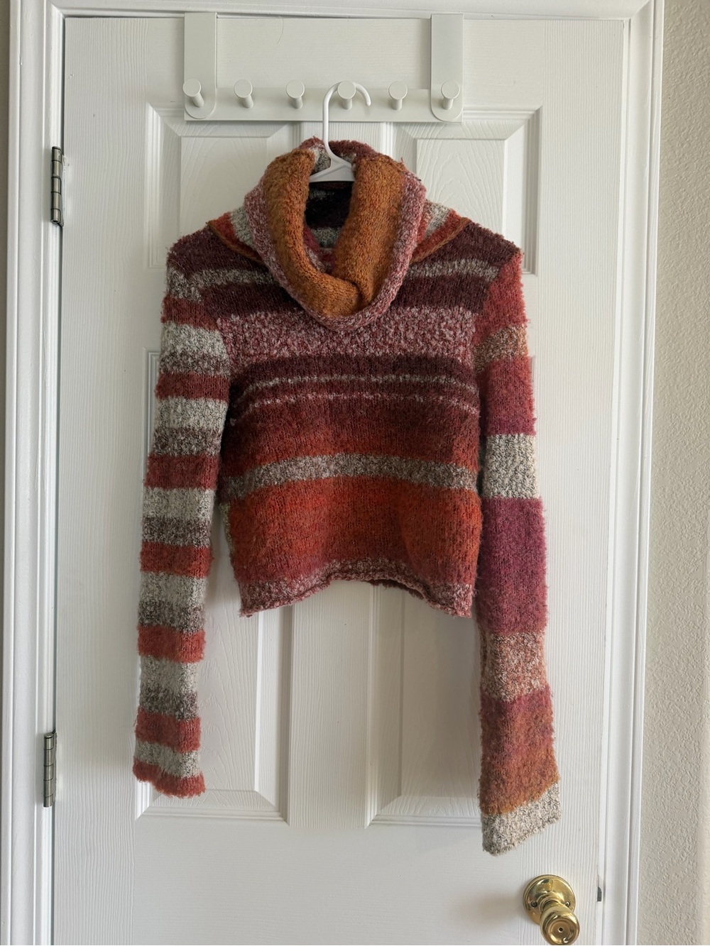 Free People Cozy Striped Cowl Neck Sweater - Rust & Neutral Tones